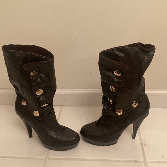 Rocawear High Heeled Boots Woth Gold Brass Snap Buttons & Side Zippers - Picture 2 of 11